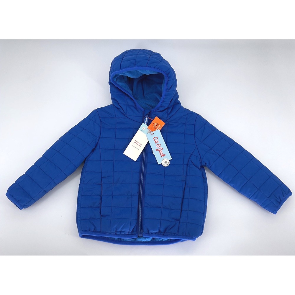 Cat & Jack Toddler Boys Blue Puffer Jacket Water Resistant Fleece Lined 2T NWT